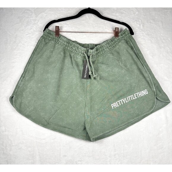 PrettyLittleThing Womens Khaki Washed High Waisted Runner Shorts Sz XL NWT - Picture 7 of 7